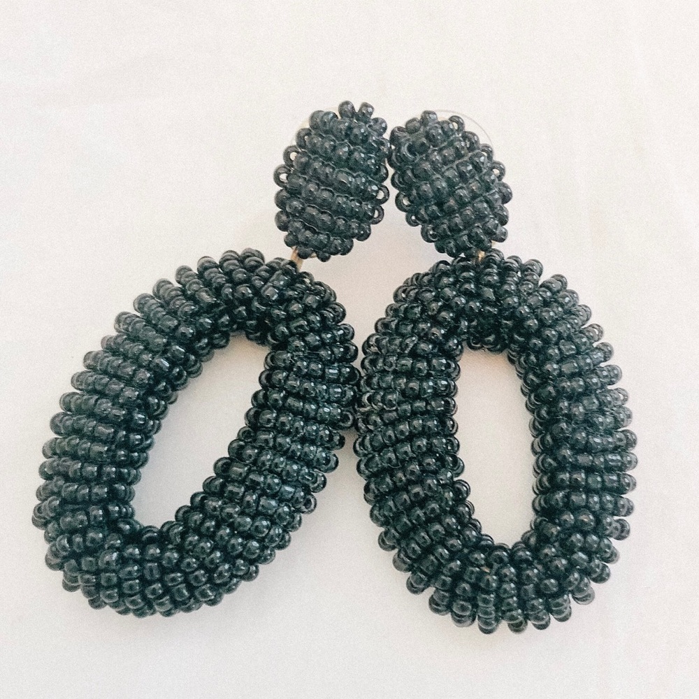 J.Crew Black Beaded Oval Statement Earrings